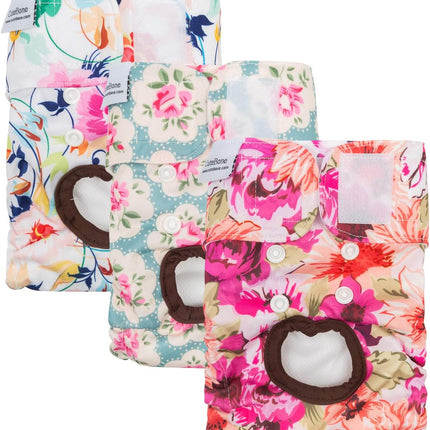 CuteBone Dog Diapers Female Washable Small Medium Large 3 Pack Reusable Doggie Diapers Puppy Period Pants for Doggy Heat Cycle Peeing