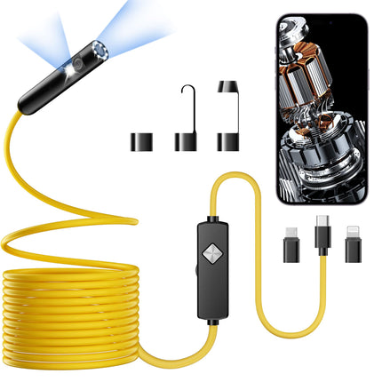 Endoscope with Light, 1920P HD Borescope with 8 Adjustable LED Lights, Semi-Rigid Snake Camera, IP67 Waterproof Inspection Tool (16.4ft, Black + Dual Lens Wiring Harness)