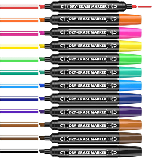 12 Colorful Dual Tip Dry Erase and Wet Erase Markers