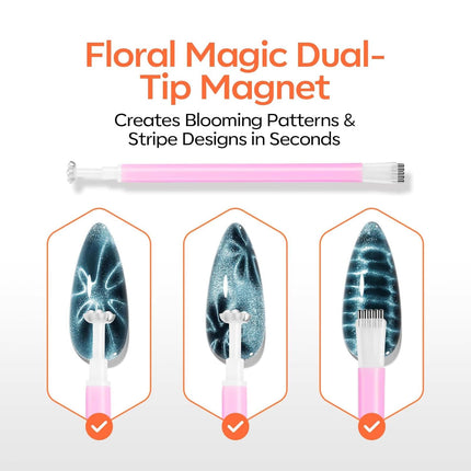 modelones Cat Eye Magnet Set, Heart Nail Art Tool Strong Magnetic Pen Double Head Round Magnets Stick Wand Diverse French Moon Floral Cateye Effect DIY Professional Manicure Gift for Women