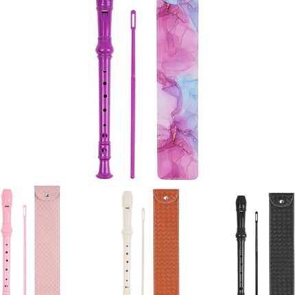 Recorder Instrument for Beginner Adults,8-Hole Soprano Descant Recorder Music Flute with with Cleaning Rod & Leather Case For Home Entertainment(2-Purple Blue Splash-ink）