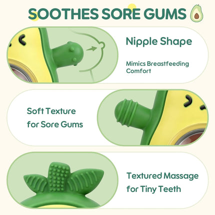 Avocado Baby Teething Toy with Rattle, BPA-Free Silicone Teething Mitten for Babies 3-6 6-12 Months, Anti-Drop Wrist Glove Teether for Teething Relief, Perfect Baby Gifts & Baby Toys
