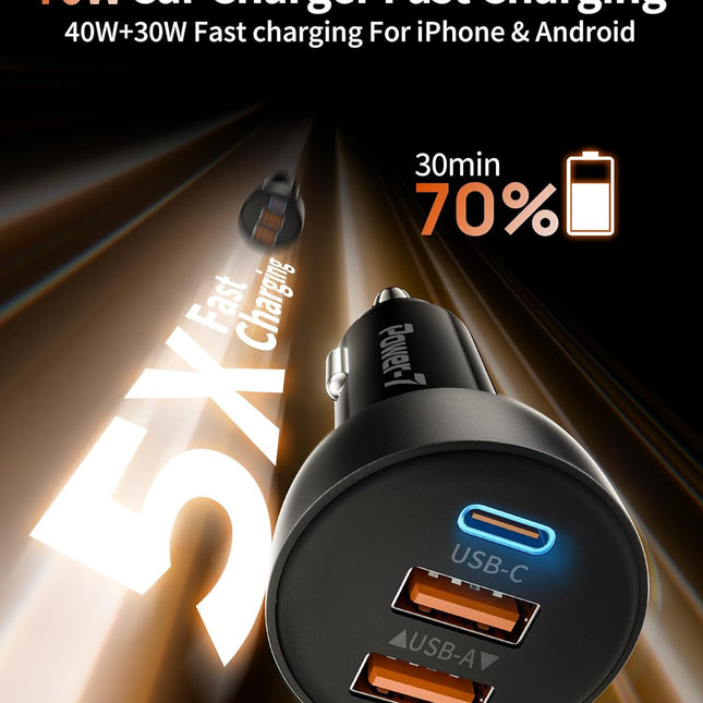 USB C Car Charger, 2 Pack 70W 3-Port PD/QC Fast Charging Cigarette Lighter USB Charger Car Phone Adapter - photo 2