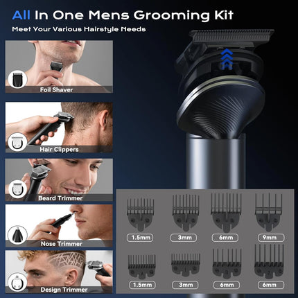 Hair Clippers for Men, Professional Cordless Hair Cutting and Trimmers Set with 7500RPM Powerful Motor & LCD Display, Mutil Function Mens Electric Hair Grooming Shaver Kit for Nose, Face, Body, Beard