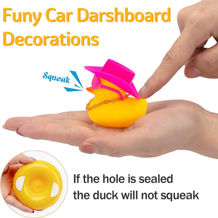 wonuu Car Rubber Duck Car Duck Decoration Dashboard Car Ornament for Car Dashboard Decoration Accessories with Mini Flower Hat Swim Ring Necklace and Sunglasses, I_red Heart Glasses&Pink Hat