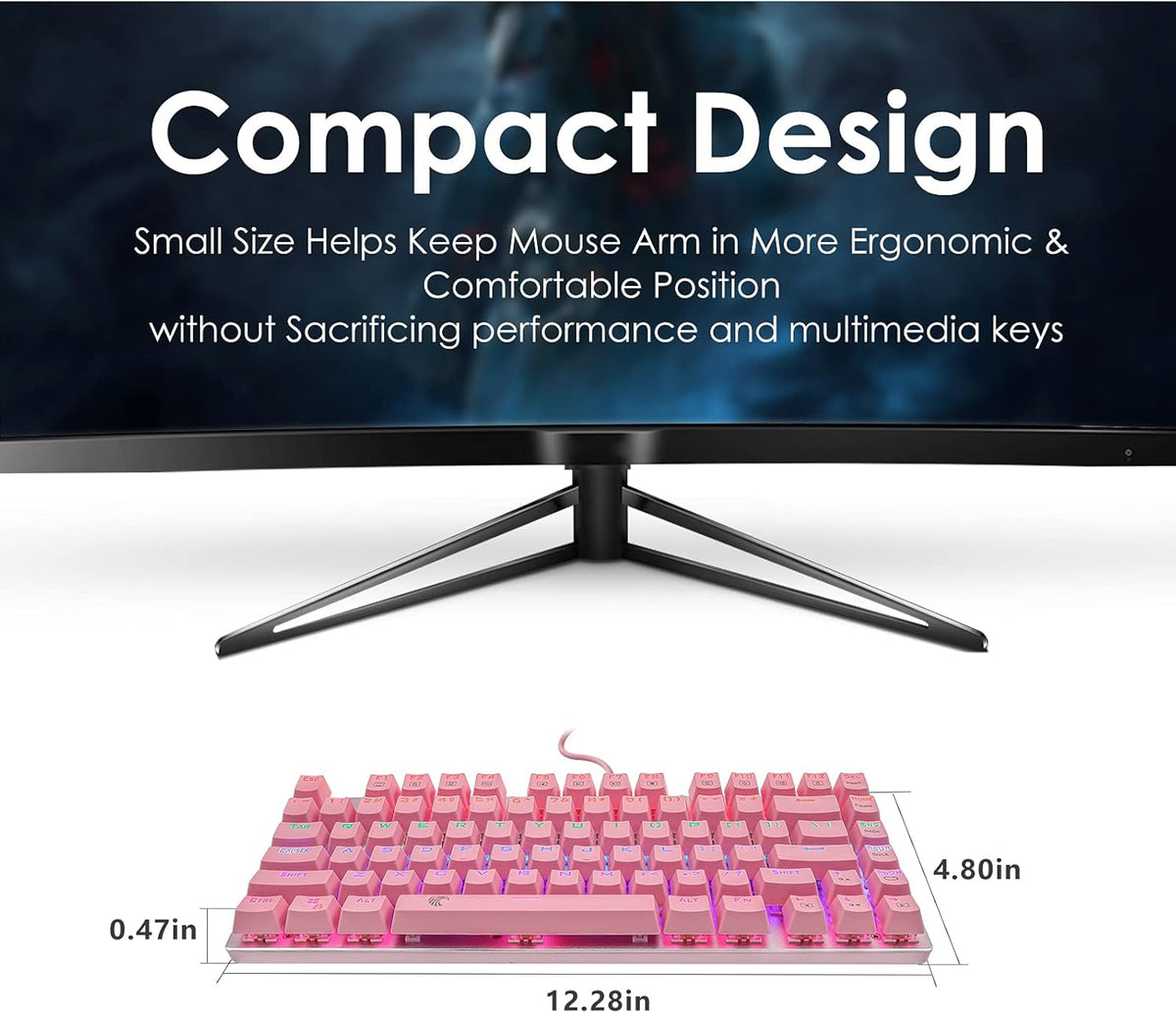 60% Mechanical Gaming Keyboard with Red Switches, Rainbow LED Backlighting, Hot Swappable 81 Keys, Pink - photo 4