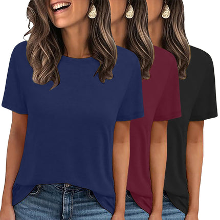 3 Pack Womens Basic T Shirts Summer Tops 2026 Short Sleeve Tees Comfy Casual Vacation Clothes