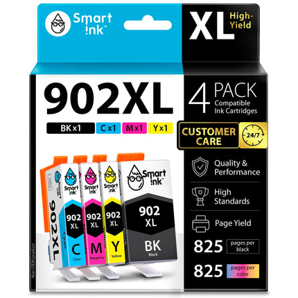 Compatible Ink Cartridge Replacement for HP 902 XL 902XL (4 Combo Pack) to use with Officejet Pro 6978 6968 6974 6975 6960 Officejet 6951 6954 6956 6958 Printers