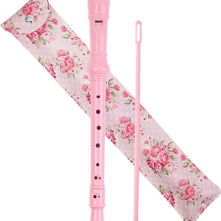 Recorder Instrument for Beginner Adults,8-Hole Soprano Descant Recorder Music Flute with with Cleaning Rod & Leather Case For Home Entertainment(2-Pink Rose)