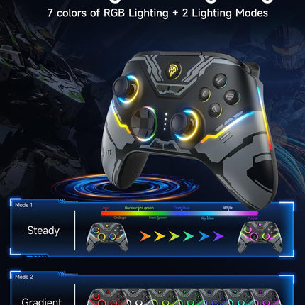 PC Controller - Enhanced Wireless Bluetooth Controller with Hall Joysticks/Hall Triggers/RGB Lighting - No Stick Drift, No Dead Zone - Work for Windows PC, Android, Steam and Switch