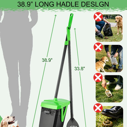 Dog Pooper Scooper Swivel Bin & Rake Set with Bag Attachment & Lid - photo 5