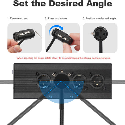 Right Angle XLR Adapter Cable,Adjustable 90 Degree XLR Male to 90 Degree XLR Female Microphone Cable,Rotatable Mic Cord for Mixer Microphone 1FT