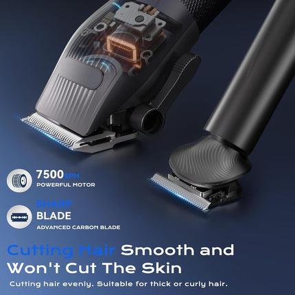 Hair Clippers for Men, Professional Cordless Hair Cutting and Trimmers Set with 7500RPM Powerful Motor & LCD Display, Mutil Function Mens Electric Hair Grooming Shaver Kit for Nose, Face, Body, Beard