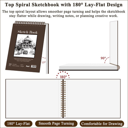 9" x 12" Sketch Book_Top Spiral Bound Sketchbook_100Sheets 68lb/100gsm