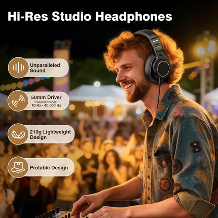 New Bee Studio Headphones, Wired Headphones with 50mm Drivers, Professional DJ Headphones for Recording Mixing Podcast Guitar Piano, 210g Ultra-Lightweight Design, 3.5/6.35mm Jack