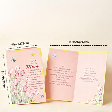 Mothers Day Card for Mom, Greeting Card from Daughter or Son, Happy Mother’s Day with Envelope, Meaningful Mothers Day Gifts for Mom