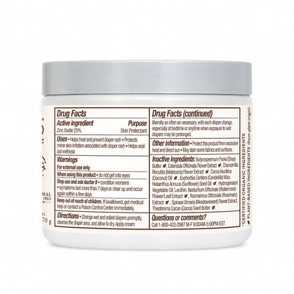 Sensitive Baby Fragrance-Free Diaper Cream - 25% Natural Zinc Oxide - Calendula, Shea & Cocoa Butter - EWG Verified - Vegan- from Birth on - 6 Ounce Jar