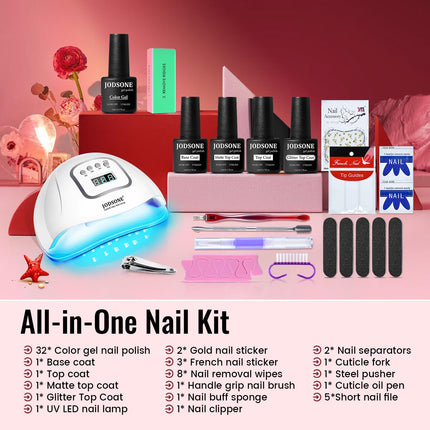 Gel Nail Polish Kit with U V Light 32 Colors Gel Polish Nail + 4 Functional Adhesive Bottles Kit Soak - photo 3