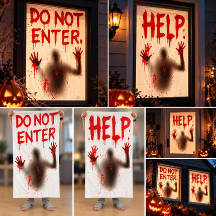 2PCS Halloween Giant Bloody Window Posters Windows Clings Party Decoration Haunted House Door Cover Creepy School Dormitory Window 60" x 60"
