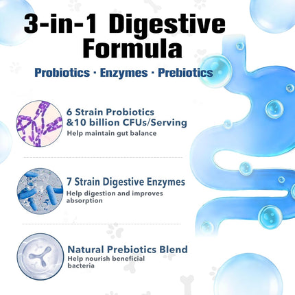 Probiotics for Dogs Supports Digestive Health, Natural Probiotic Supplement with Digestive Enzymes and Prebiotic, Probiotic Chews for Dogs Gut Health, Relieve Diarrhea, Itchy Skin, Enhance Immunity