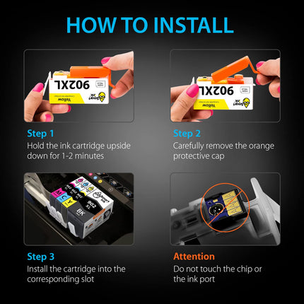 Compatible Ink Cartridge Replacement for HP 902 XL 902XL (4 Combo Pack) to use with Officejet Pro 6978 6968 6974 6975 6960 Officejet 6951 6954 6956 6958 Printers