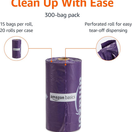 Amazon Basics Premium Lavender Scented Standard Dog Waste Bags, 300 Count (15 Pack of 20)