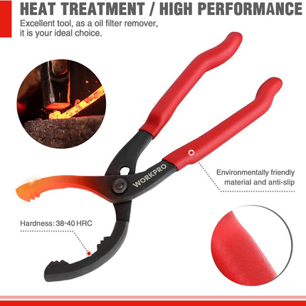 WORKPRO 12" Adjustable Oil Filter Pliers, Wrench Adjustable Oil Filter Removal Tool, Ideal For Engine Filters, Conduit, & Fittings, W114083A