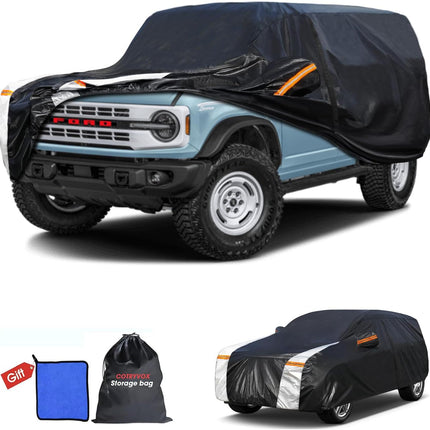 Multi-Layer Car Cover Custom Fit for Ford Bronco 4dr(2020-2026), 100% Waterproof All Weather for Automobiles, Gift with Towel, Heavy Duty Car Covers for Rain Sun UV Protection with Door Zipper