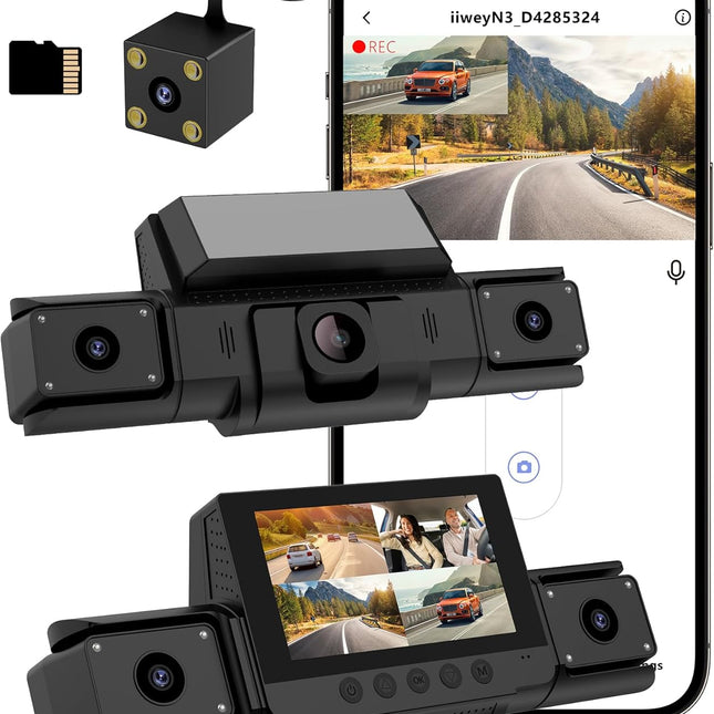 360 4-Channel 1080P Dash Cam with GPS, WiFi, App Control and 32GB Card