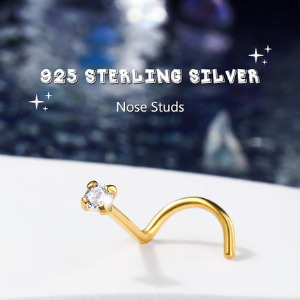 OUFER 925 Sterling Silver Nose Studs, Bone L Screw Shaped Nose Rings, 20G Nostril Solid 2mm Round CZ Nose Piercing Jewelry for Women Men-Screw Shaped