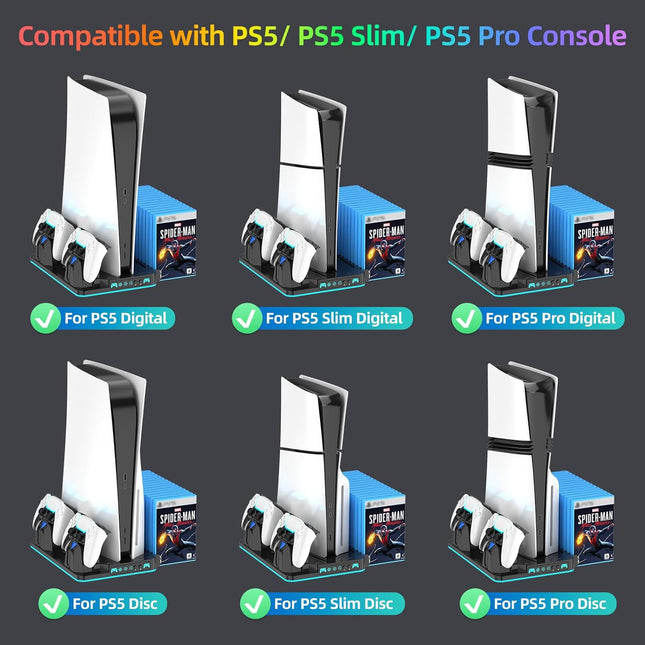 PS5/Slim/Pro Cooling Stand for Disc&Digital with Dual Controller Charging, Multi-Function P5 Accessories - photo 2
