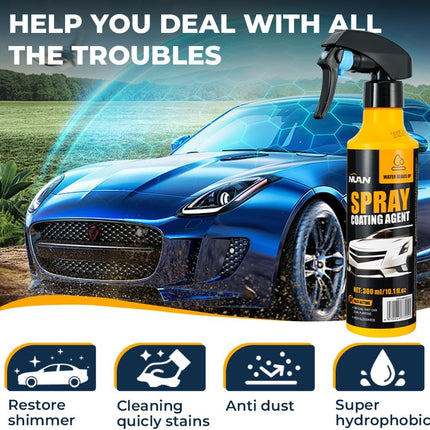 NUAN 300ml Car Coating Spray Kit, Nano Hydrophobic Ceramic Coating, Easy-to-Spray Auto Paint Protection, Includes Microfiber Cloth for Vehicle Shine & Protection