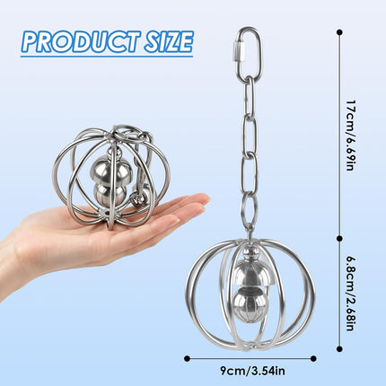 Heavy-Duty Stainless Steel Bird Toy for Parrots, Durable Hollow Foraging Ball with Detachable Chain, Chew-Proof Parakeet Training Toys for Macaws, Amazons, Eclectus, African Greys, Cockatoos