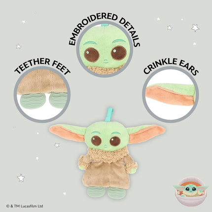 Kids Preferred Star Wars: The Mandalorian Grogu On The Go Sensory Toy - with Teether, Crinkle Sounds, Tactile Ribbons, On The Go Strap, for Ages 0 yrs+