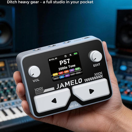 JAMELO Pocket Guitar Multi Effects Pedal, with 125 Effects, 99 Presets, 30 Amp Modeling, IR Loaders, Looper 100 Drum Rhythms BT Audio USB OTG Support Rechargeable Guitar Effects Processor (Gray)