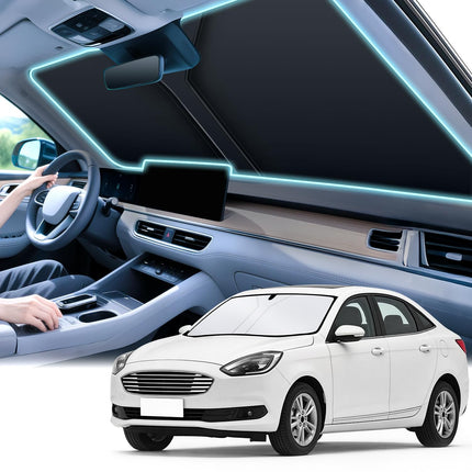 300T Universal Car Windshield Sun Shade, Foldable Reflective for Windshield & Window Shades with Overlapping Design, Car Interior Accessories (58" L x 32" W)