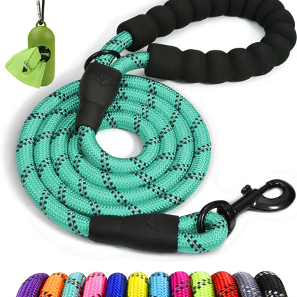 Correa de cuerda para perros medianos y grandes, 6 FT con mango acolchado, negro