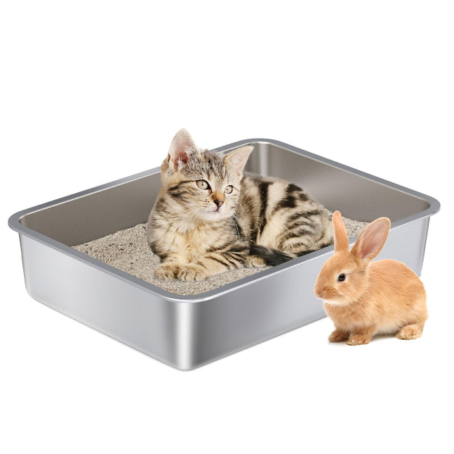 Stainless Steel Litter Box Kitten,Metal Cat Litter Box Low Entry,4" H
