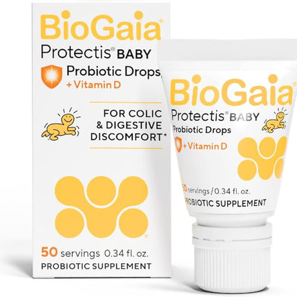 BioGaia Protectis Baby Probiotic Drops | Colic & Gas Relief + Vitamin D | Safe for Newborns | Ease Crying, Fussing, Colic, Gas, Spit-ups & Constipation | No Dairy, Soy & Gluten | 50 Day Supply | 10mL