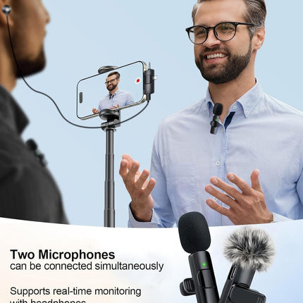 MENERESAS 3-in-1 Mini Microphone for iPhone: Wireless Lavalier Microphones for iOS/Android/Camera - Noise Reduction Lapel Mic, Clip on Mic for Video Recording Vlog, YouTube