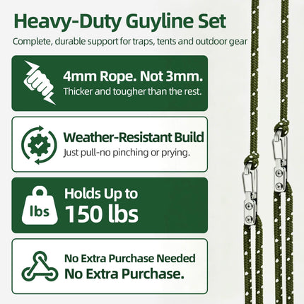 8 Pack Rope Tensioner Set with Alloy Buckles and Storage Bag, Adjustable Tie Down Ropes for Tent, Tarp, Hammock, Clothesline, Luggage & Outdoor Use (Green)