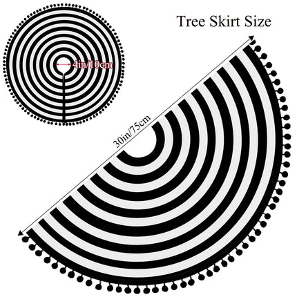 30 Inch Black and White Christmas Tree Skirt with Pom Poms