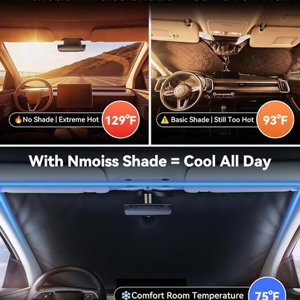 Nmoiss Ice Silk Air-Cooled Car Windshield Sun Shade, [Enjoy Superior Coolness & Comfort] 84.2% Heat Insulation UPF>50 UV Block Interior Protection, Universal Fit for Car SUV Truck, Medium 64"x32"