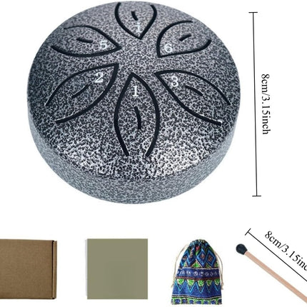 3 Inch Steel Tongue Drum – 6-Note Mini Chakra Drum with Bag, Mallets & Sheet Music – Portable Handpan Percussion for Meditation, Yoga, Outdoor Garden
