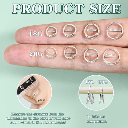 Titanium Double Hoop Nose Ring 20G 18G Gold Silver Black Nose Rings Hoops for Women Men Hypoallergenic 6mm 7mm 8mm 9mm Nose Nostril Septum Cartilage Helix Daith Conch Rock Piercing Jewelry