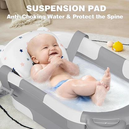 Collapsible Baby Bathtub for Newborns with Thermometer, Hooded Towel, Floating Cushion, and Drain Hole - photo 2