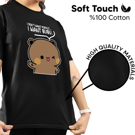 Unisex Couple T-Shirt Set – I Want Bubu & Dudu Cute Cartoon Bear Graphic Tee for Matching Boyfriend Girlfriend Look