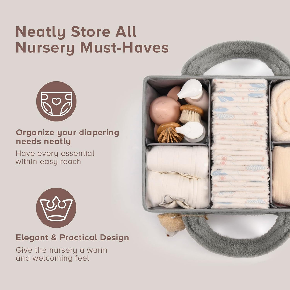 Baby Diaper Caddy Organizer with Handle, Boy & Girl Shower Gift Basket, Portable Diaper Storage Basket - photo 2