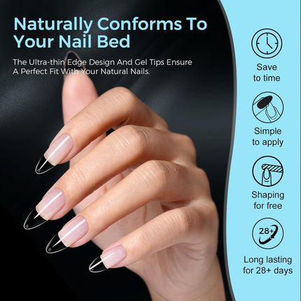 TOMICCA Medium Almond Nail Tips 510PCS, 15 Sizes Gel Nail Tips for Full Cover Half Matte Clear Acrylic Nails, Nail Tips Almond Shaped for DIY Salon, Gel Nail Extension Tips for Beginners & Nail Techs