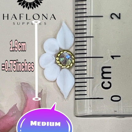 Set 10Pcs 3D Sweet Season Poinettia (5 Petals) Flower Nail Art Charms Handmade by Acrylic Powder Design Acrylic Nail Art for Women Girls (White-10Pcs)